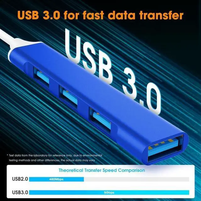 Alt view image 5 of 7 - USB C to USB Hub Adapter 4 Port (1 USB 3.0 + 3 USB 2.0) 5Gbps High Speed Data Slim Type C Hub for MacBook & USB-C Laptops (Royal Blue)