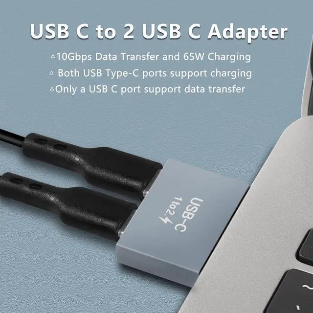 Alt view image 4 of 6 - USB C to C Adapter 10Gbps USB C Male to Dual Female Converter 65W Double Type-C Port Charger Adapter for Notebook Tablet Phones and More Type C Devices (1 to 2)