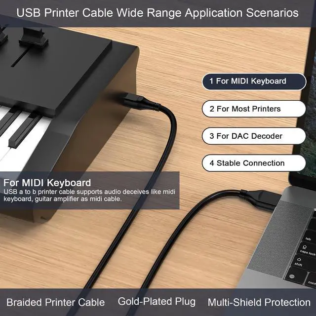 Alt view image 3 of 7 - Printer Cable 10 Feet USB2.0 High Speed USB A to USB B Cable for Printer/Scanner OfficeJet PhotoSmart Laserjet Envy Deskjet Pixma Epsom Workforce/Stylus/Expression Home