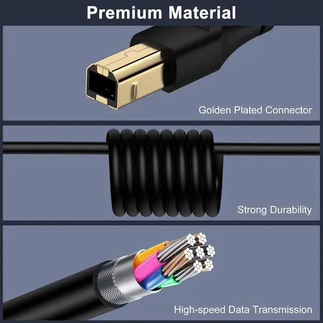 Alt view image 5 of 7 - Printer Cable 10 Feet USB2.0 High Speed USB A to USB B Cable for Printer/Scanner OfficeJet PhotoSmart Laserjet Envy Deskjet Pixma Epsom Workforce/Stylus/Expression Home