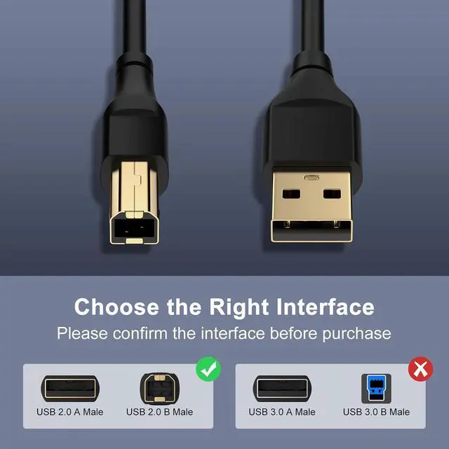 Alt view image 6 of 7 - Printer Cable 10 Feet USB2.0 High Speed USB A to USB B Cable for Printer/Scanner OfficeJet PhotoSmart Laserjet Envy Deskjet Pixma Epsom Workforce/Stylus/Expression Home