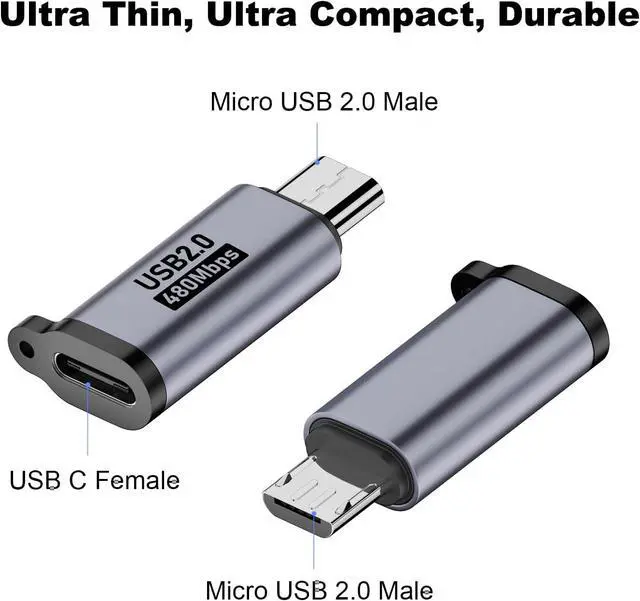 Alt view image 4 of 5 - Micro USB 2.0 to USB C Adapter (4 Pack) USB Type C Female to Micro USB Male Converter Connector Support Charge Data Sync for Galaxy S7 S7 Edge Nexus 5 6 and More (Grey)