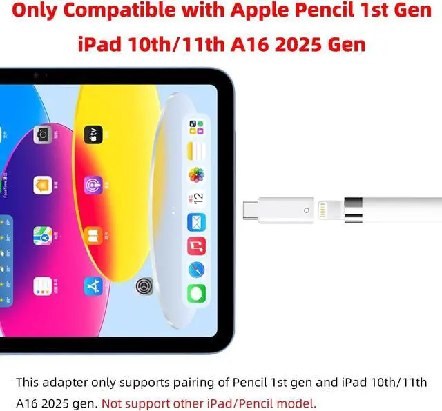 Alt view image 2 of 6 - USB C to Pencil Adapter Designed for Pencil 1st Generation Only Compatible with 10th/11th A16 2025 Gen Type C Pencil Charging Dongle Connector (White)
