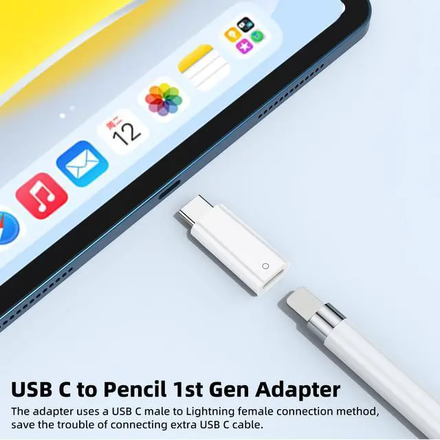 Alt view image 5 of 6 - USB C to Pencil Adapter Designed for Pencil 1st Generation Only Compatible with 10th/11th A16 2025 Gen Type C Pencil Charging Dongle Connector (White)