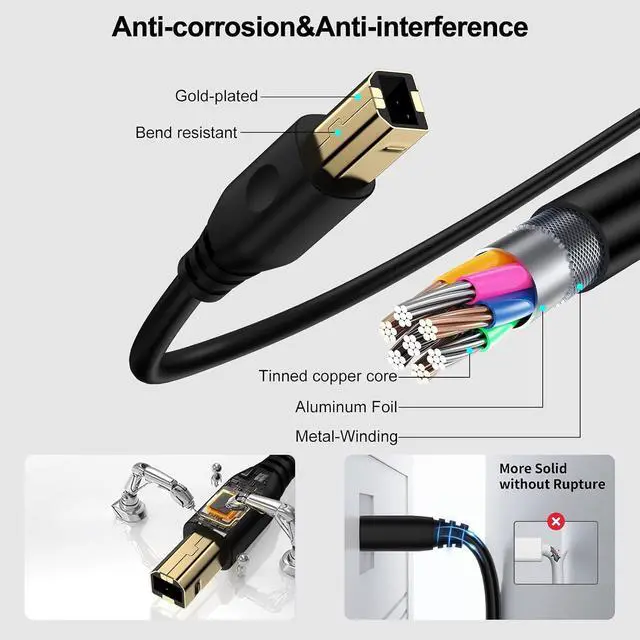 Alt view image 6 of 7 - 10FT USB Printer Cable USB A to USB B Scanner Cable Printer Cord USB Type B High Speed printer cable Long MIDI CABLE for Computer Laptop Digital Piano