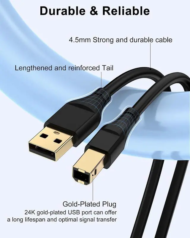 Alt view image 7 of 7 - Printer Cable 3ft Square USB A to USB B Cable for Printer/Scanner Ethernet Print Smoothly Connect to Computer/Laptop/Pc - USB 2.0 Type B Impresora Midi Long Cord 6 Foot