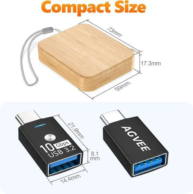 Alt view image 7 of 7 - Magnetic Bidirectional USB to USB-C Adapter with Effortless Bamboo Storage Box Quick Access USBC Type C Converter Office Organization Black