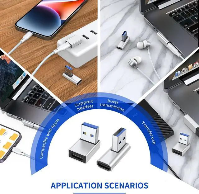 Alt view image 3 of 7 - 2-Pack 90 Degree USB A Male to USB C Female Adapter USB A 3.0 Male to USB C Female Connector Converter for Laptop/Mobile Phone/Tablet/PC