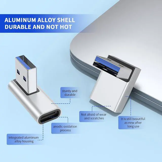 Alt view image 4 of 7 - 2-Pack 90 Degree USB A Male to USB C Female Adapter USB A 3.0 Male to USB C Female Connector Converter for Laptop/Mobile Phone/Tablet/PC