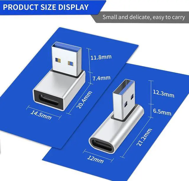 Alt view image 6 of 7 - 2-Pack 90 Degree USB A Male to USB C Female Adapter USB A 3.0 Male to USB C Female Connector Converter for Laptop/Mobile Phone/Tablet/PC
