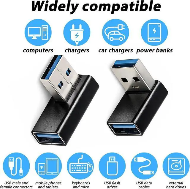 Alt view image 5 of 7 - 4 Pack 90 Degree USB 3.0 Adapter USB Extender Connector Adapter Up and Down Angle Left and Right Angle USBs A Male to Female Converter Extender for PC Laptop Mouse Keyboard