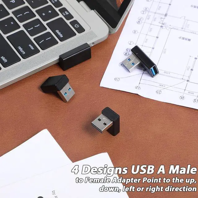Alt view image 4 of 7 - 4 Pack 90 Degree USB 3.0 Adapter USB Extender Connector Adapter Up and Down Angle Left and Right Angle USBs A Male to Female Converter Extender for PC Laptop Mouse Keyboard