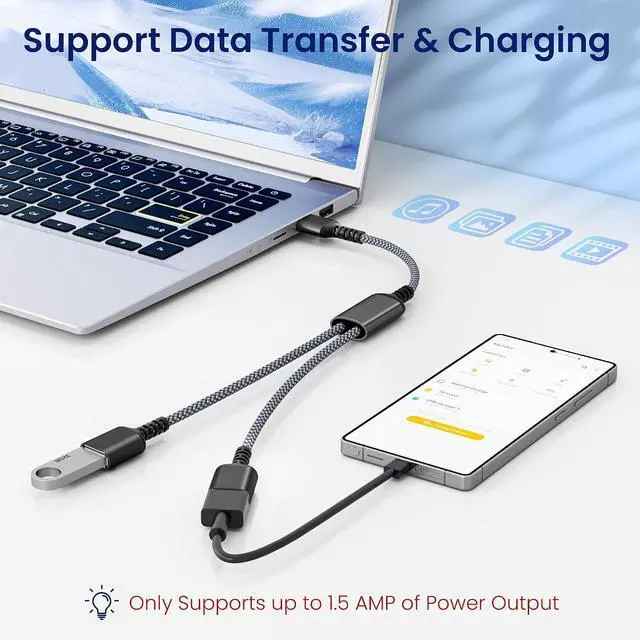 Alt view image 4 of 7 - USB Splitter Cable 1 in 2 Out 3.3FT USB-A Male to Double Female Y Splitter Extension Cord Dual Port Extender Hub Data Power Charger Splitter Adapter for TV PC Laptop MacBook PS4 PS5 Car Mouse