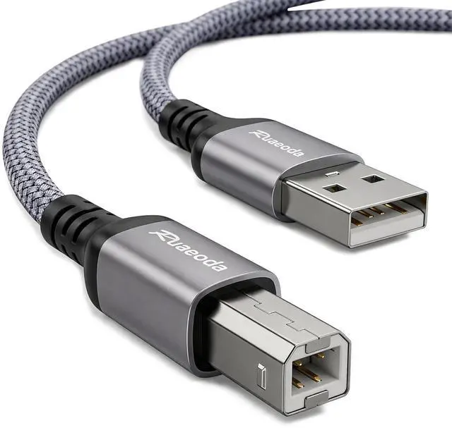 Main image of 10 ft USB Printer Cable Nylon Braided USB 2.0 Type A to B Cord Compatible with DAC & Piano - Space Grey