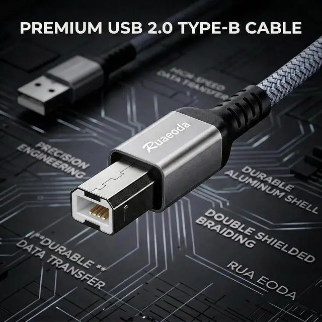 Alt view image 2 of 7 - 10 ft USB Printer Cable Nylon Braided USB 2.0 Type A to B Cord Compatible with DAC & Piano - Space Grey