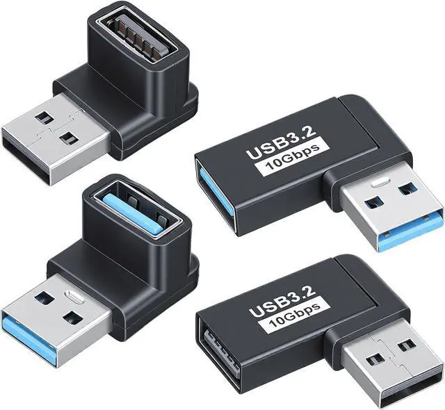 Main image of 4 Pack USB 90 Degree Adapter 3.2 Right Angle USB Adapter Up Down Left Right USBA Male to Female Extender Connector for PC Laptop Keyboard Power Bank 10Gbps