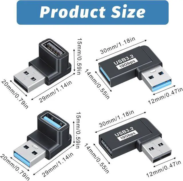 Alt view image 2 of 7 - 4 Pack USB 90 Degree Adapter 3.2 Right Angle USB Adapter Up Down Left Right USBA Male to Female Extender Connector for PC Laptop Keyboard Power Bank 10Gbps
