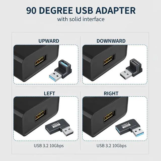 Alt view image 3 of 7 - 4 Pack USB 90 Degree Adapter 3.2 Right Angle USB Adapter Up Down Left Right USBA Male to Female Extender Connector for PC Laptop Keyboard Power Bank 10Gbps