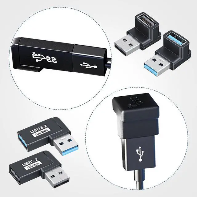 Alt view image 4 of 7 - 4 Pack USB 90 Degree Adapter 3.2 Right Angle USB Adapter Up Down Left Right USBA Male to Female Extender Connector for PC Laptop Keyboard Power Bank 10Gbps