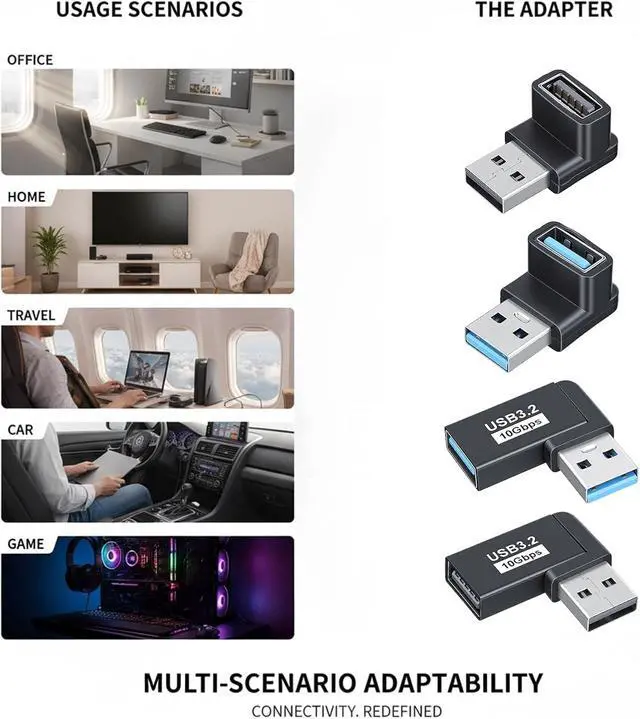 Alt view image 5 of 7 - 4 Pack USB 90 Degree Adapter 3.2 Right Angle USB Adapter Up Down Left Right USBA Male to Female Extender Connector for PC Laptop Keyboard Power Bank 10Gbps