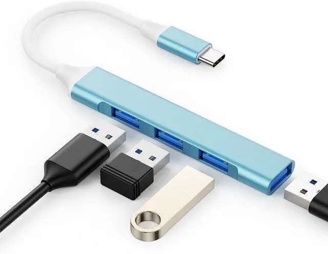 Alt view image 2 of 7 - USB C to USB Hub Adapter 4 Port (1 USB 3.0 + 3 USB 2.0) 5Gbps High Speed Data Slim Type C Hub for MacBook & USB-C Laptops (Light Blue)