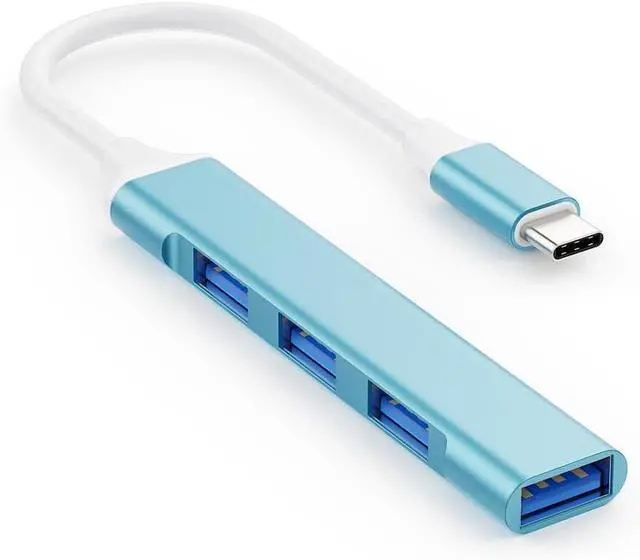 Alt view image 3 of 7 - USB C to USB Hub Adapter 4 Port (1 USB 3.0 + 3 USB 2.0) 5Gbps High Speed Data Slim Type C Hub for MacBook & USB-C Laptops (Light Blue)