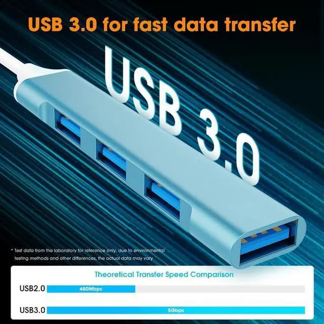 Alt view image 5 of 7 - USB C to USB Hub Adapter 4 Port (1 USB 3.0 + 3 USB 2.0) 5Gbps High Speed Data Slim Type C Hub for MacBook & USB-C Laptops (Light Blue)