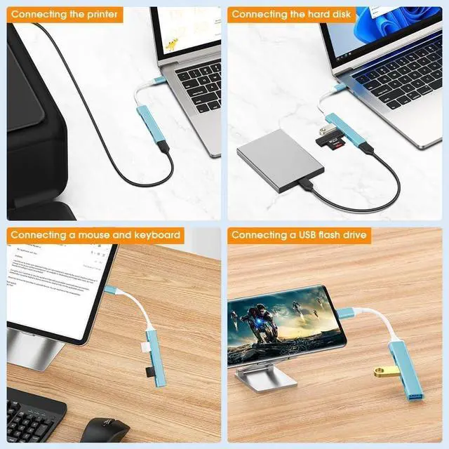 Alt view image 6 of 7 - USB C to USB Hub Adapter 4 Port (1 USB 3.0 + 3 USB 2.0) 5Gbps High Speed Data Slim Type C Hub for MacBook & USB-C Laptops (Light Blue)
