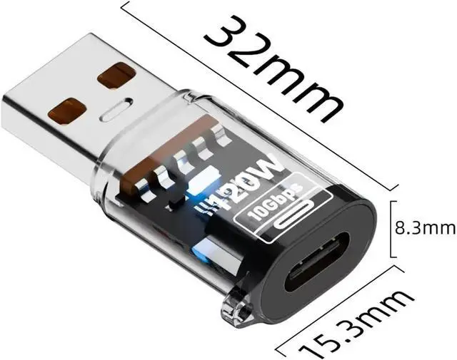 Alt view image 3 of 7 - Transparent Shell with Light USB A to USB C Adapter 120W Power Delivery 10Gbps Data Transfer 3 Pack Black