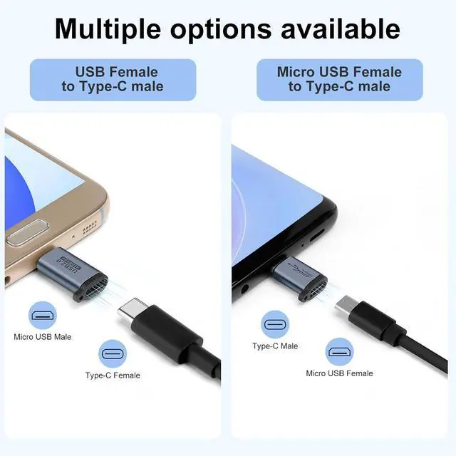 Alt view image 4 of 7 - USB C/Micro to USB Micro/C Adapters (2 Pack) Type-C/Micro Male to Micro/C USB Female Adapter for Galaxy S8/S8+ Google Pixel 3/2 and More
