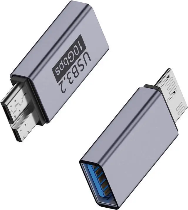 Main image of 10Gbps USB 3.2 to Micro B Adapter USB A Female to USB 3.2 Micro B Male Adapter Type A Female to Male Micro B Connector for Mobile Hard Disk S5 (2 Pack Grey)
