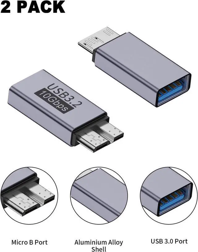 Alt view image 7 of 7 - 10Gbps USB 3.2 to Micro B Adapter USB A Female to USB 3.2 Micro B Male Adapter Type A Female to Male Micro B Connector for Mobile Hard Disk S5 (2 Pack Grey)
