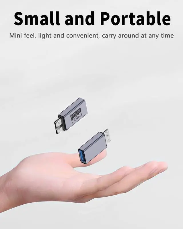 Alt view image 6 of 7 - 10Gbps USB 3.2 to Micro B Adapter USB A Female to USB 3.2 Micro B Male Adapter Type A Female to Male Micro B Connector for Mobile Hard Disk S5 (2 Pack Grey)