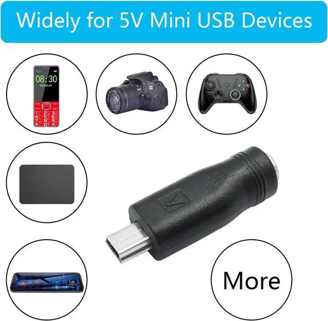 Alt view image 5 of 6 - DC 5.5mm x 2.1mm to Mini USB Adapter 5V DC 5521 Female to Mini USB Male Plug Convert Connector Power (4Pcs)