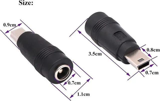 Alt view image 2 of 7 - USB Mini DC Power Adapter 2-Pack Black Mini USB 2.0 Male Jack