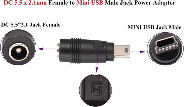 Alt view image 5 of 7 - USB Mini DC Power Adapter 2-Pack Black Mini USB 2.0 Male Jack