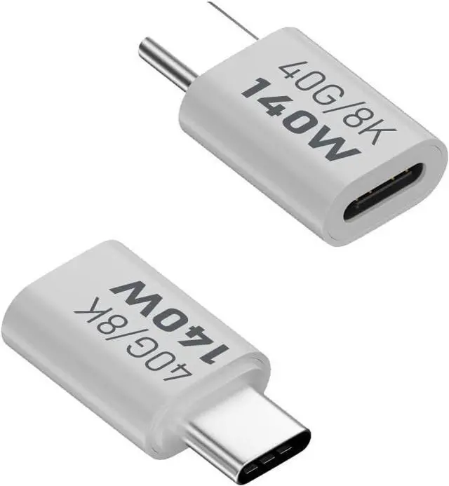 Main image of USB C Female to Male Adapter USB Type C Coupler Extender Support 140W 40Gbps 8K@60Hz for Laptop Phones and More Type C Devices (White) 2 Pack
