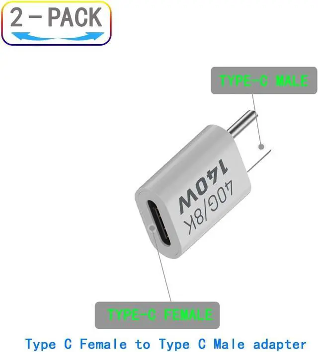 Alt view image 2 of 5 - USB C Female to Male Adapter USB Type C Coupler Extender Support 140W 40Gbps 8K@60Hz for Laptop Phones and More Type C Devices (White) 2 Pack