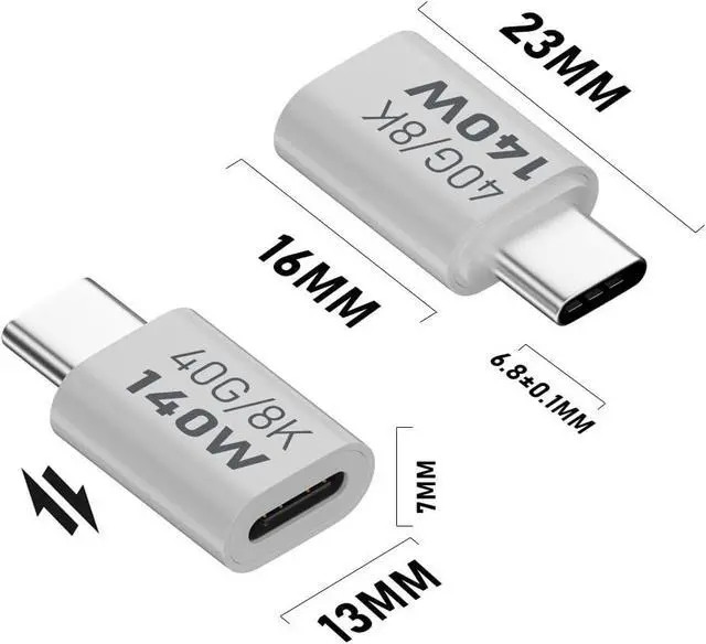 Alt view image 3 of 5 - USB C Female to Male Adapter USB Type C Coupler Extender Support 140W 40Gbps 8K@60Hz for Laptop Phones and More Type C Devices (White) 2 Pack