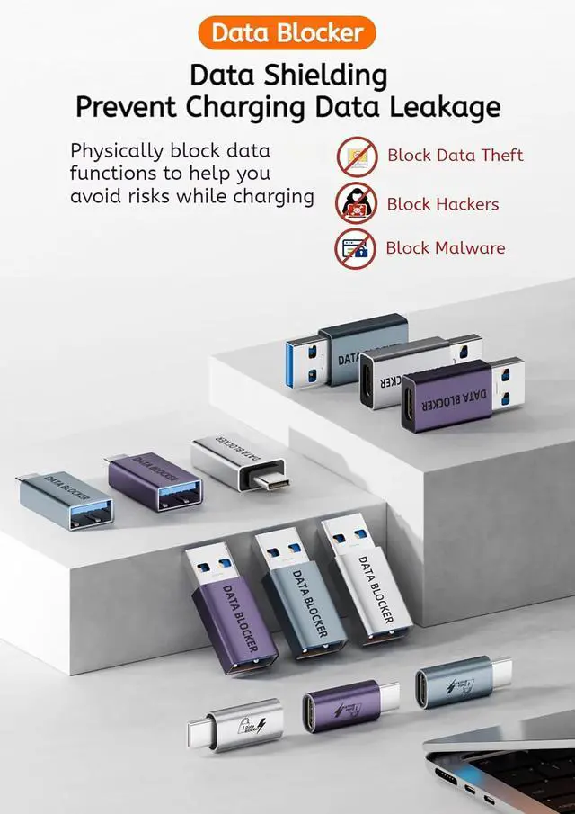 Alt view image 2 of 7 - USB C Data Blocker Adapter Fast Charging Compatible Data Transfer Protection (4 Purple)