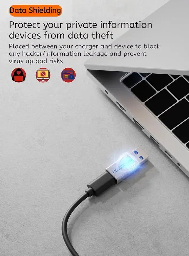 Alt view image 4 of 7 - USB C Data Blocker Adapter Fast Charging Compatible Data Transfer Protection (4 Purple)