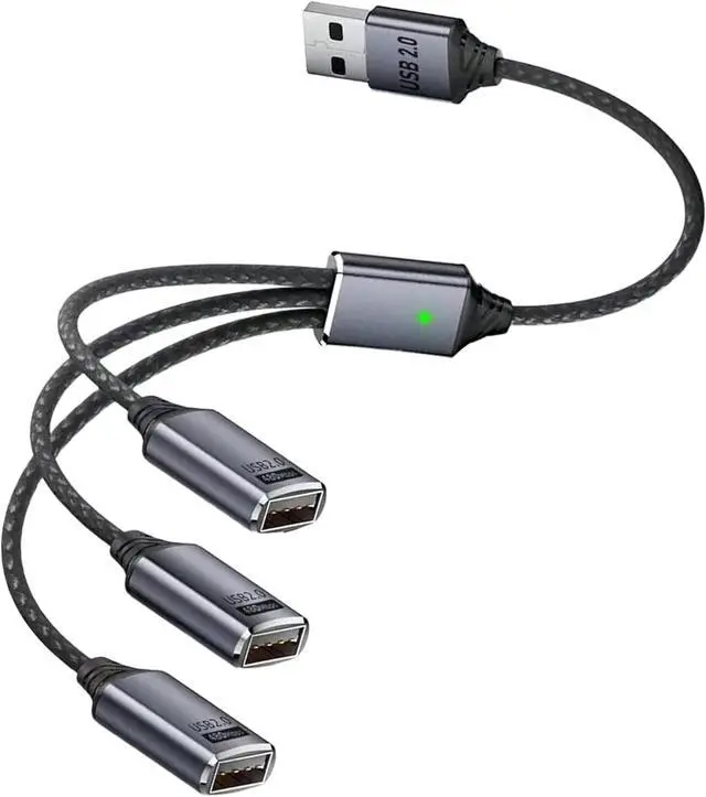Main image of USB Y Splitter 1 in 3 Out USB Splitter Cable Type A 1 Male to 3 Female Charging Power Data Cable 3 Port HUB for PC Laptop MacBook Keyboard PS5 Flash Drive LED 25cm