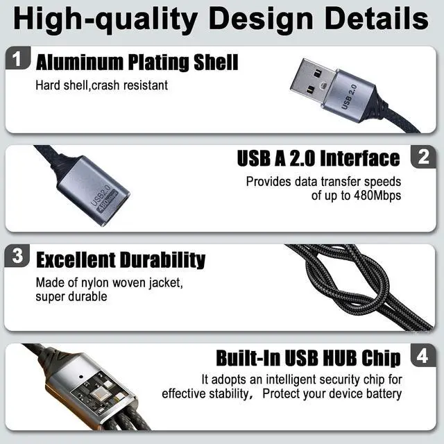 Alt view image 4 of 7 - USB Y Splitter 1 in 3 Out USB Splitter Cable Type A 1 Male to 3 Female Charging Power Data Cable 3 Port HUB for PC Laptop MacBook Keyboard PS5 Flash Drive LED 25cm