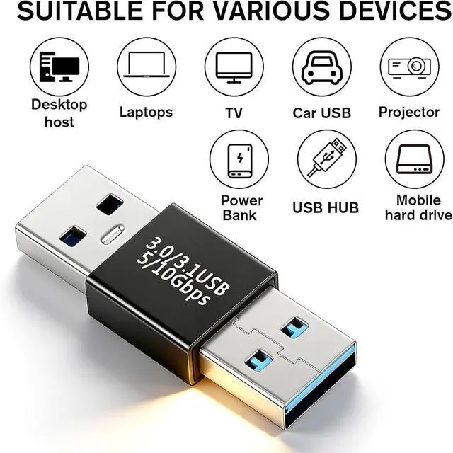 Alt view image 3 of 7 - 2 Pack USB Male to Male Adapter USB 3.1 Type a to Type a Adapter High Speed Extension Connector for Hard Driver Laptop DVD Player Monitor Camera Black
