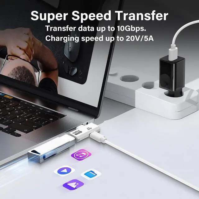 Alt view image 2 of 7 - USB C 3.2 Adapter 10Gbps USB C Male to Female with 100W PD Power Supply Adapter for Laptop Tablet Phone - White