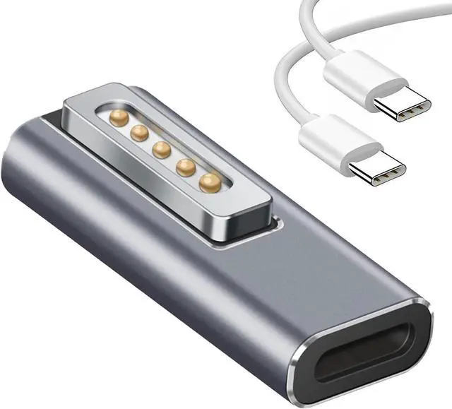 Main image of Magnetic USB C to Magnetic 2 Male to Female Adapter Safe 2 PD 100W Power Fast Charging Converter for 2013-2015 MacBook Pro Air with 100W/5A USB C Cable (1.5M)