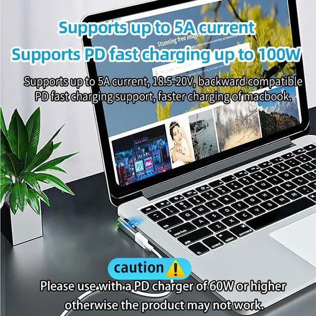 Alt view image 3 of 7 - Magnetic USB C to Magnetic 2 Male to Female Adapter Safe 2 PD 100W Power Fast Charging Converter for 2013-2015 MacBook Pro Air with 100W/5A USB C Cable (1.5M)
