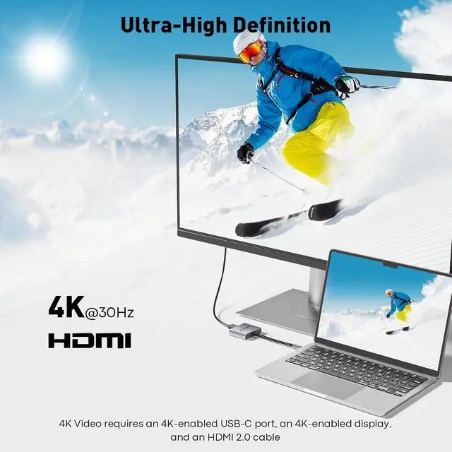 Alt view image 3 of 7 - USB C to HDMI Adapter 4K USB Type C to HDMI Multiport Digital AV Converter with 100W PD USB 3.0 Port USB-C Hub Dongle for MacBook Neo/Pro/Air iPad Tablets TV Monitor (Gray)