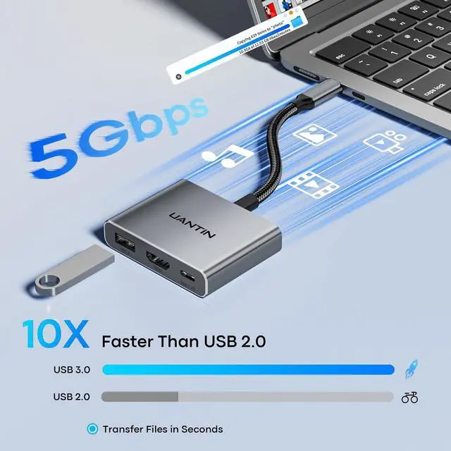 Alt view image 5 of 7 - USB C to HDMI Adapter 4K USB Type C to HDMI Multiport Digital AV Converter with 100W PD USB 3.0 Port USB-C Hub Dongle for MacBook Neo/Pro/Air iPad Tablets TV Monitor (Gray)