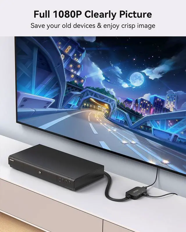 Alt view image 5 of 7 - RCA to HDMI Converter, AV to HDMI Adapter with RCA & HDMI Cables, Supports 720P/1080P PAL/NTSC for PS1, PS2, PS3, N64, Wii, Xbox, STB, VHS, VCR, DVD & Blu-ray Players